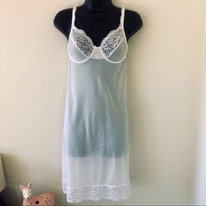 Vintage Olga Midi Length White Slip/Nightie With Underwire 34C